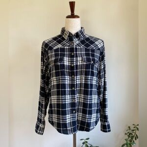 JACHS Girlfriend Navy & White Plaid Button Up